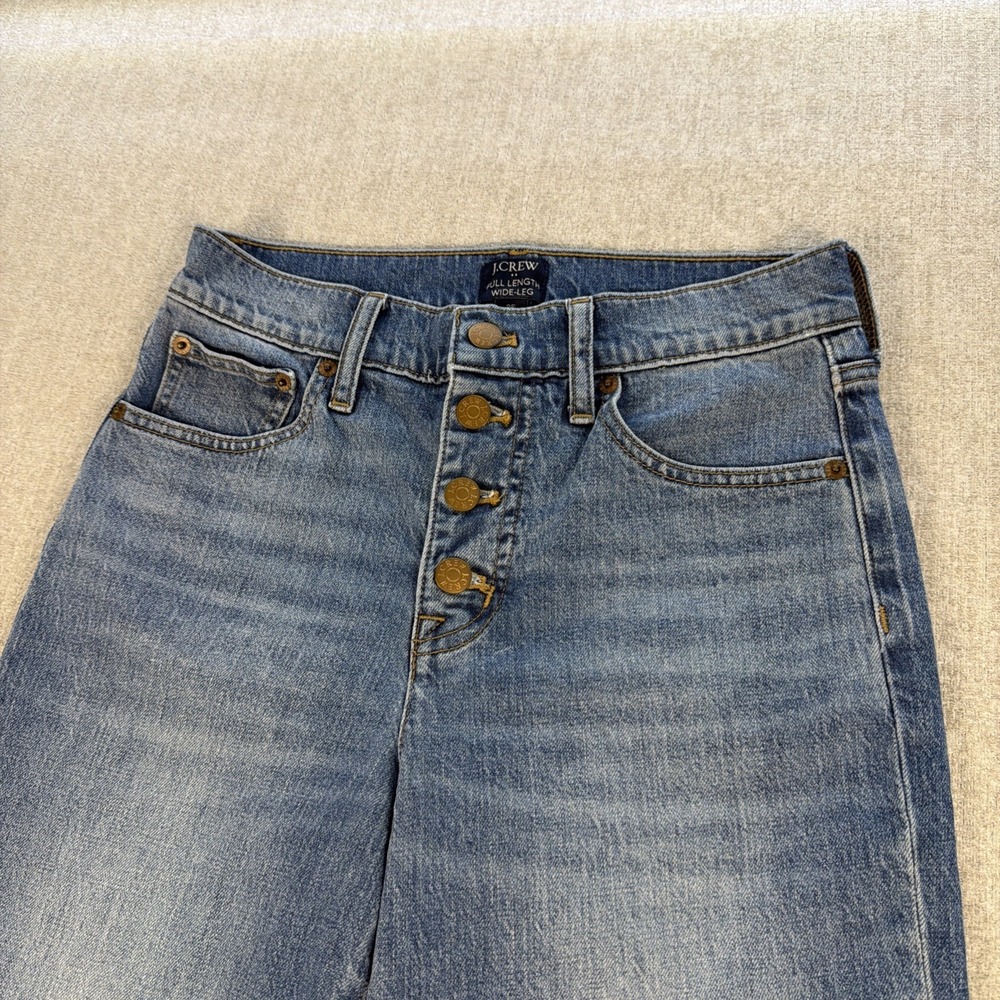 J.Crew Jeans Women Size 25 Full Length Wide-Leg Button Fly Medium Wash